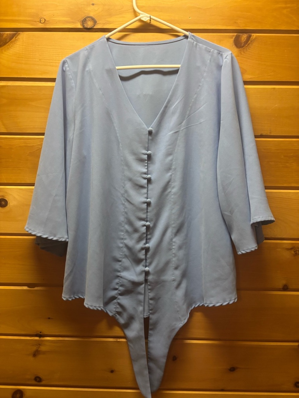 Light Blue V-Neck Button-Front Women's Blouse